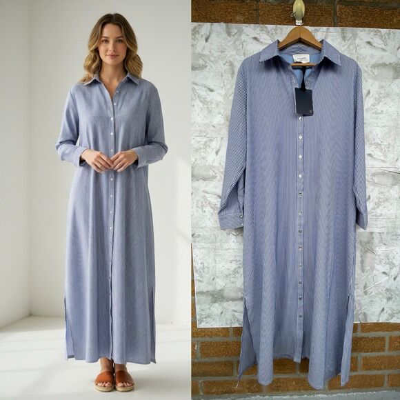 NWT XL Pomander Place Tuckernuck Blue
Stripe Maxi Shirt Dress Quiet Luxury - Picture 1 of 12